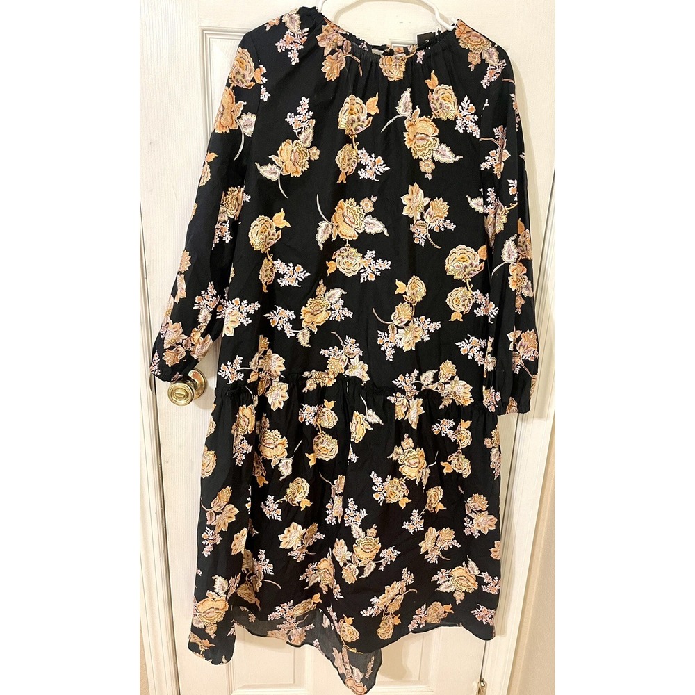 Women's Raglan Long Sleeve High Low Dress - Who What Wear Black Floral M